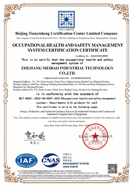 ΚΙΝΑ Zhejiang Meibao Industrial Technology Co.,Ltd Πιστοποιήσεις
